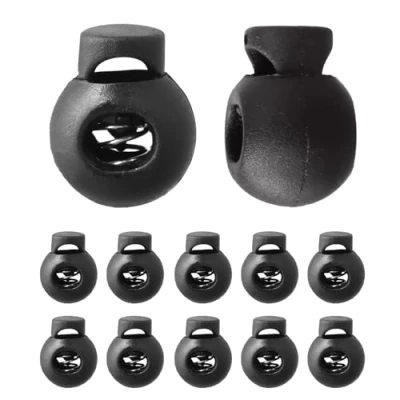 Afbeelding van 10 stuks veer hoofdbanden met enkel gat, plastic ordertang, zwarte orderklem, koordclip voor trekkoord, elastische band veterclip schoenen, kleding, tassen, zwart.