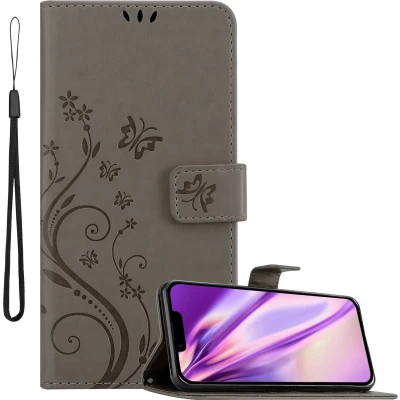 Afbeelding van Cadorabo Hoesje geschikt voor Apple iPhone 14 in BLOEMEN GRIJS Beschermhoes bloemmotief met magnetische sluiting, standfunctie en kaartsleuven Book Case Cover Etui