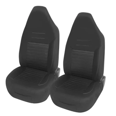 Afbeelding van Upgrade4cars Autostoelhoezen voor voorstoelen met geïntegreerde hoofdsteun, zwart, universele stoelhoezenset bestuurder en passagier, hoofdsteun niet afneembaar/vast