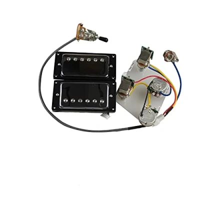Afbeelding van Humbucker Gitaarmicrofoons nek en brug pick up 4c bedrading harnas push pull enkele cut set voor Gibson Epiphone elektrische gitaar pickups (kleur: zwart frame zilver)