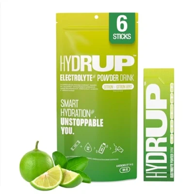 Image de Hydrup Électrolytes sans sucre en poudre 1733 mg d&#039;électrolytes par portion Formule avec vitamines et minéraux pour une hydratation rapide (6 unités, citron vert)
