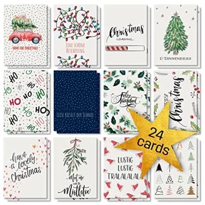 Afbeelding van SIGEL DS701 kerstkaarten, 12 motieven, wit karton, met opschrift, 24 stuks