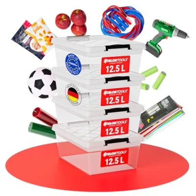 Afbeelding van ATHLON TOOLS 4 x 32 l opbergdozen met deksel, voedselveilig sluitclips 100% nieuw materiaal plastic doos transparant kledingdozen stapelbaar