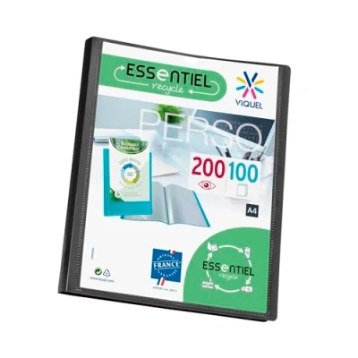 Afbeelding van Viquel A4 showmap voor 200 weergaven ESSENTIEL Personaliseerbare documentenmap Gemaakt in Frankrijk 100 gladde kwaliteitshoezen Zwart