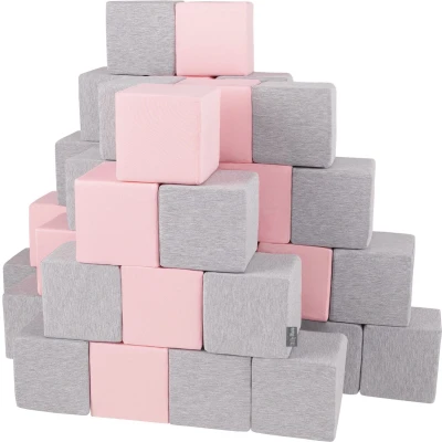 Afbeelding van KiddyMoon foam blokken voor baby zachte 48 stuks speelgoed montessori met en veel plezier kinderen, gemaakt in de eu, blokken: lichtgrijs roze
