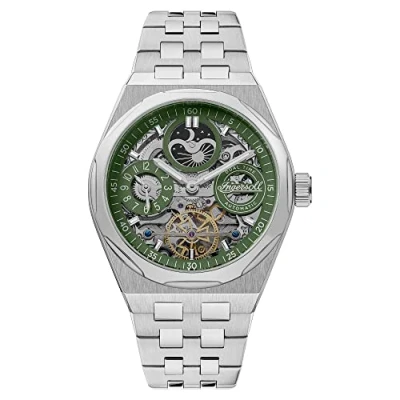 Afbeelding van Ingersoll The Broadway 1892 Automatisch herenhorloge met skeletwijzerplaat en 43 mm roestvrijstalen armband, Groen, Modern
