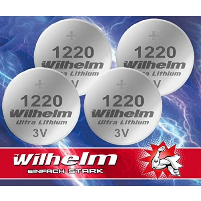 Afbeelding van Wilhelm 4 stuks CR1220 lithiumknoopcellen 3 V 40 mAh Ø 12 x 2 mm DL1220