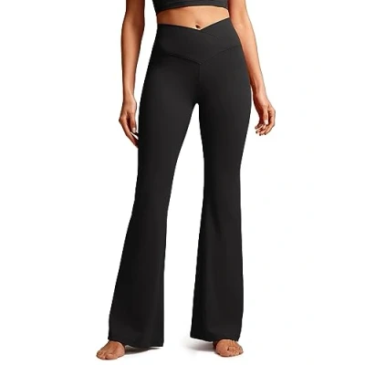 Afbeelding van CRZ Yoga Dames Butterluxe Cross Taille V hals Hoge Uitlopende Broek Leggings 78 cm, zwart.