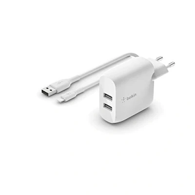 Image de Belkin Boost Charge Dual USB Chargeur Rapide 24W + Lightning Câble Blanc