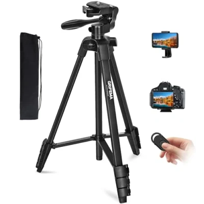 Image de GRIFEMA Trepied smartphone avec Support Telephone, Pied Appareil Photo Pliable Télécommande bluetooth iPhone et Android, peut Supporter 2.5kg, Aluminium, Noir
