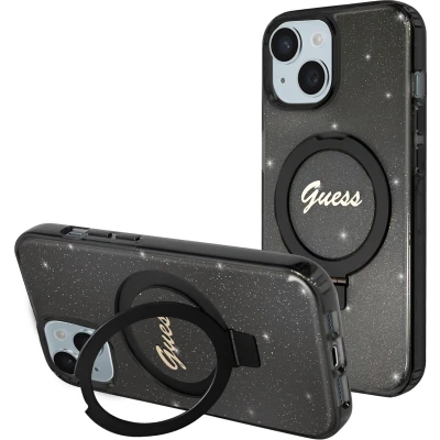 Afbeelding van Guess Ring Glitter Back Case (MagSafe Compatible) Geschikt voor Apple iPhone 15 (6.1&quot;) Zwart