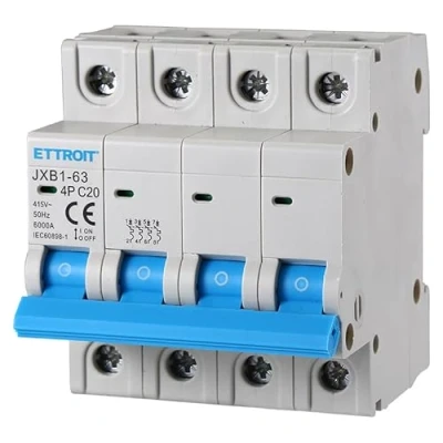 Afbeelding van ZOREI Automatische magnetothermische schakelaar, 4P, 220 V, 380 6 kA, voor enkele fase en driefase, MCB 4P C20 20 A