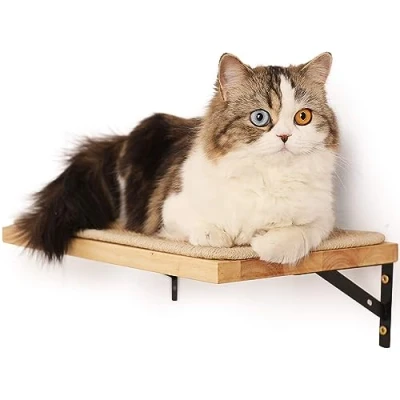 Afbeelding van Kattenligstoel klimwand met kattenkrabmat, 2cm dik Massief rubberhout, kattenplanken voor aan de muur, 40x25cm