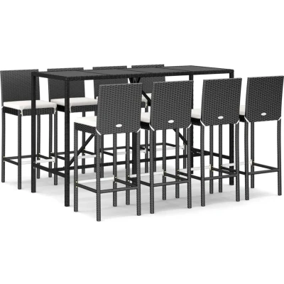 Afbeelding van vidaXL 9 delige Tuinbarset met kussens poly rattan zwart