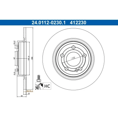 Afbeelding van ATE Remschijf MERCEDES BENZ: A Class, Class Saloon, GLB 295,0mm 12,0mm 5 112,0mm volledig Gecoat High carbon 24.0112 0230.1 2474230212,247423021207