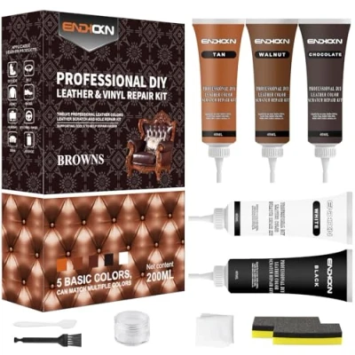 Afbeelding van Endhokn reparatieset voor leer, 200 ml, vinyl en banken van kunstleer, autostoelen, leren tassen andere krassen, gaten verkleuring, reparatie (5 kleuren)
