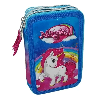 Afbeelding van CARTOON Schooltas met 3 ritssluiting, meerdere vakken, compleet 44 stuks, kleuren Giotto, 20 x 13 6 cm, Meerkleurig, eenhoorn