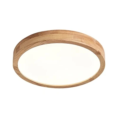 Afbeelding van Schindora Led plafondlamp van hout, 20 W, koud wit, 6000 K, 1600 lm, ronde 30 cm, voor woonkamer, keuken, eetkamer, hal, kantoor, thuis, kinderkamer