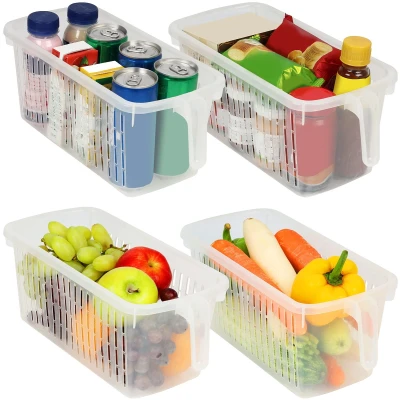 Afbeelding van Kurtzy Keuken Diepvries &amp; Kasten Opslag Containers met Handvatten (4Pak) 32 cm Totale Lengte Helder Plastic Koelkast Bakjes Voor Badkamer, Kelder, Lades, en Huis