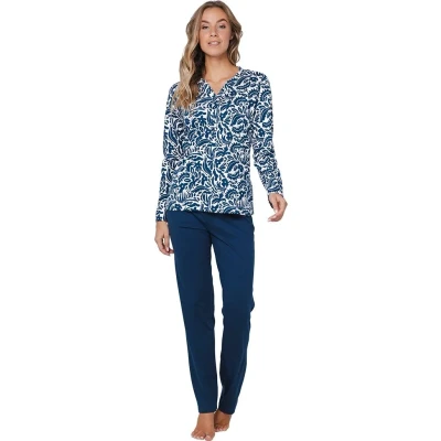 Afbeelding van Pastunette Blue Bloom Pyjama Bio Katoen Blauw/Wit Maat 36