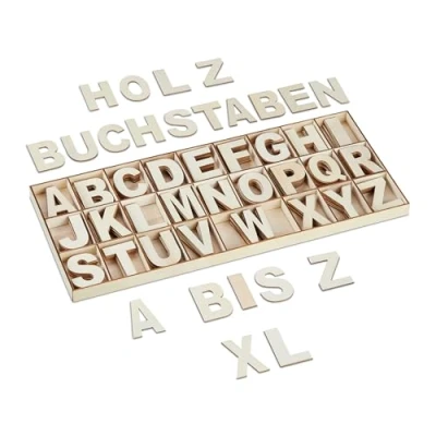 Afbeelding van Relaxdays houten letters 208 delige set alfabet 5 cm knutselen met doos
