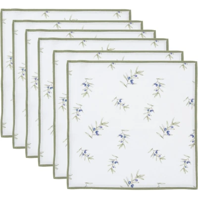 Afbeelding van Clayre &amp; Eef Servetten Katoen Set van 6 40x40 cm Wit Vierkant Olijven