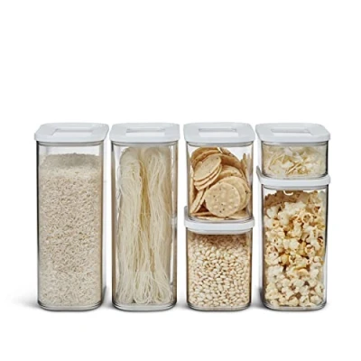 Afbeelding van Voorraaddozenset, 6 delig, wit, 2 x 2000 ml, 1 1500 1000 ml en 425 opbergdoos met deksel voor droge levensmiddelen, vershouddozen opbergdozen