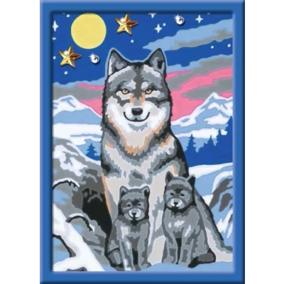 Afbeelding van Ravensburger Schilderen op nummer 27784 schattige wolfsfamilie kinderen vanaf 9 jaar: met glitterstenen om te versieren!