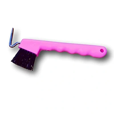 Afbeelding van Hoefschraper voor paarden, ezels, geiten, klompen, met extra stabiele borstel en ergonomische handgreep, roze
