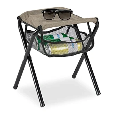 Afbeelding van Relaxdays campingkrukje 120 kg tuinkruk kampeerkruk opvouwbaar licht beige