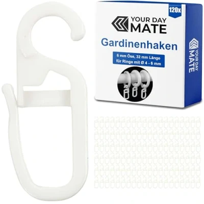 Afbeelding van 120 x gordijnhaken met ogen van 6 mm, bruikbaar voor gordijnringen tot Ø rails en gordijnroedes, accessoires gordijnen, klaphaken mm