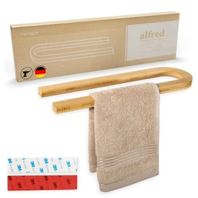 Afbeelding van Hennez® Handdoekenrek zonder boren Wandmontage Houten Badkamer Bamboe