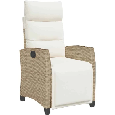 Afbeelding van Verstelbare tuinstoel met bijzettafel poly rattan beige