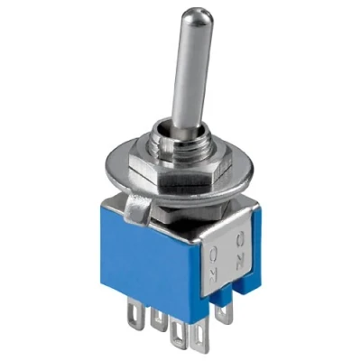 Afbeelding van Goobay tuimelschakelaar miniatuur, 2x UM, 6 pins, blauwe behuizing ideaal voor doe het zelf of mod