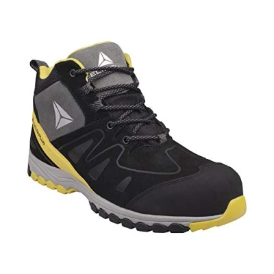 Afbeelding van Delta Plus MANHAS3NJ46 Set van 10 lage schoenen nubuckleer, vet leer en nylon mesh, S3 HRO SRC, zwart/geel, maat 46