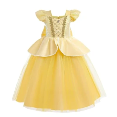 Afbeelding van Lito Angels Kostuum prinses Belle en het Beest, party, verjaardag, carnaval, voor kinderen, meisjes, maat 4 5 jaar, geel (stoffen label 120)