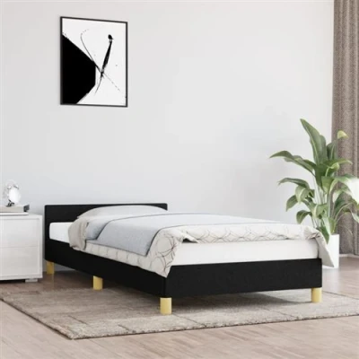 Afbeelding van Bedframe met hoofdeinde stof zwart 90x200 cm