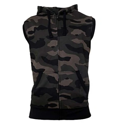 Afbeelding van ROCK IT Apparel I Herenjas met capuchon zonder mouwen, premium hoodie voor vrije tijd of amateursport, ritssluiting en zak [maten S 4XL] hoodie, Donkere Camo