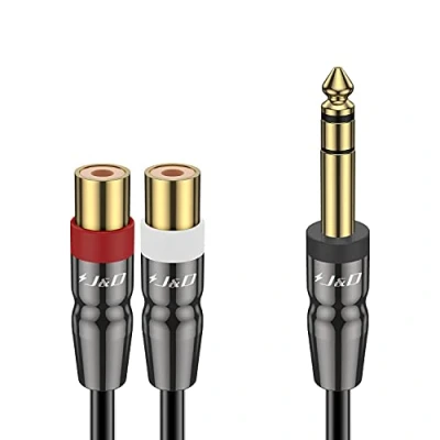 Afbeelding van J&amp;D 6,35 mm naar 2 RCA kabel, Heavy Duty Kabel Koperen Shell (1/4 inch) Mannelijke TRS Vrouwelijke Audio Stereo Splitter, 0,25 Meter