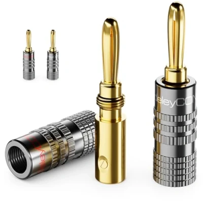 Afbeelding van deleyCON Bananenstekker, 4 stuks, verguld, voor het schroeven luidsprekerkabel, luidsprekerkabel 0,75 mm 4,5 en bijv. HiFi Audio Home Theater Ontvanger Grijs