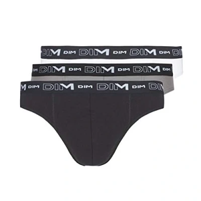 Image de DIM Homme Coton Stretch Confort x3 Slip, Noir/Gris/Blanc, 3XL
