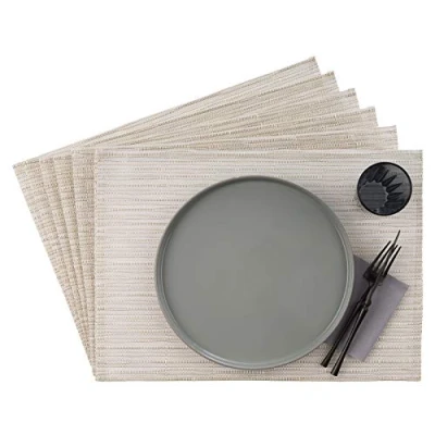 Afbeelding van APS 60525 Placemats met smalle strepen, kunststof, pvc, hittebestendig, antislip, wasbaar, waterdicht, 33 x 45 cm, wit,