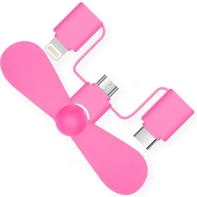 Afbeelding van iMoshion 3 in 1 smartphone ventilator geschikt voor lightning, USB C &amp; Micro Roze