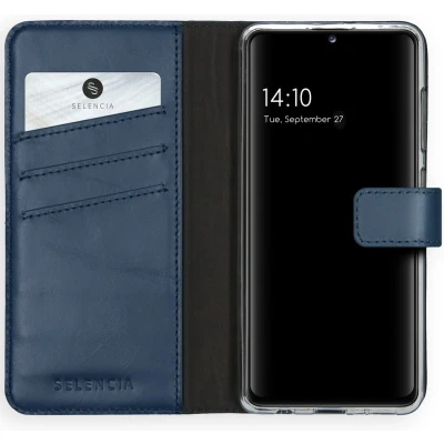 Afbeelding van Selencia Hoesje Geschikt voor Samsung Galaxy A41 Met Pasjeshouder Echt Lederen Bookcase Blauw
