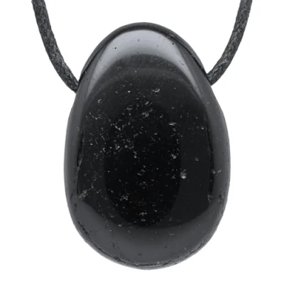 Afbeelding van Lebensquelle Plus Zwarte toermalijn/schorl druppelhanger, geboord en gepolijste edelsteen hanger met lederen band, hoogwaardige edelsteenhanger, halfedelsteen, Toermalijn