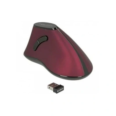 Image de Delock Souris verticale ergonomique Pour droitiers optique 5 boutons sans fil 2.4 GHz récepteur USB noir/rouge la vente au détail