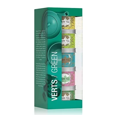 Afbeelding van Kusmi Tea Set met 5 miniaturen groene thee smaak bloemige geuren, lekkernijen, zure en munt mengsels verpakt in Frankrijk Theedozen van metaal x 25 g