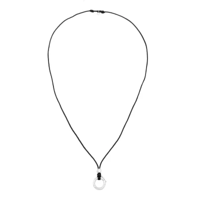 Afbeelding van Kuzzoi Heren Halsketting Lange Mannen Hanger Cirkel Nylon Ketting Zilver 925 Festival 70 cm