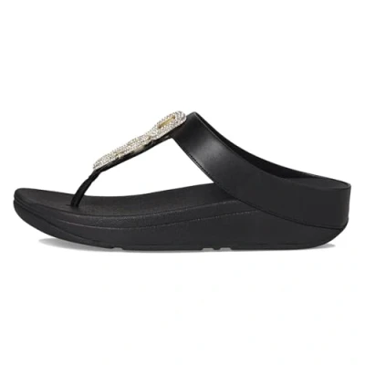 Afbeelding van Fitflop Fino Leren sandalen met kristallen ketting, voor dames, zwart.
