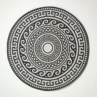 Afbeelding van Homescapes Rond buitenkleed Enid 180 cm zwart en wit, geometrisch patroon